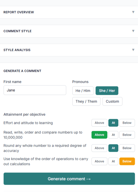 Report Comment Generator